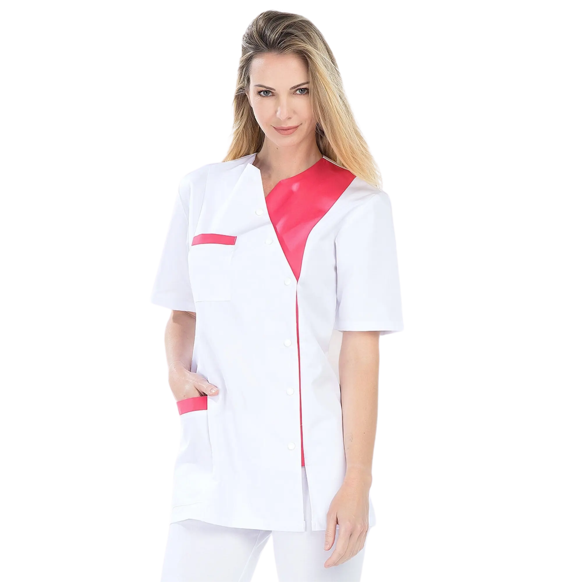 Agathe - Tunique - Manches courtes - Femme - 75 cm My Blouse  Sergé-Blanc-Fuschia-T6-XXXL