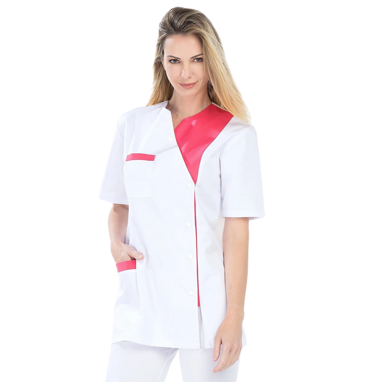 Agathe - Tunique - Manches courtes - Femme - 75 cm My Blouse  Sergé-Blanc-Fuschia-T6-XXXL