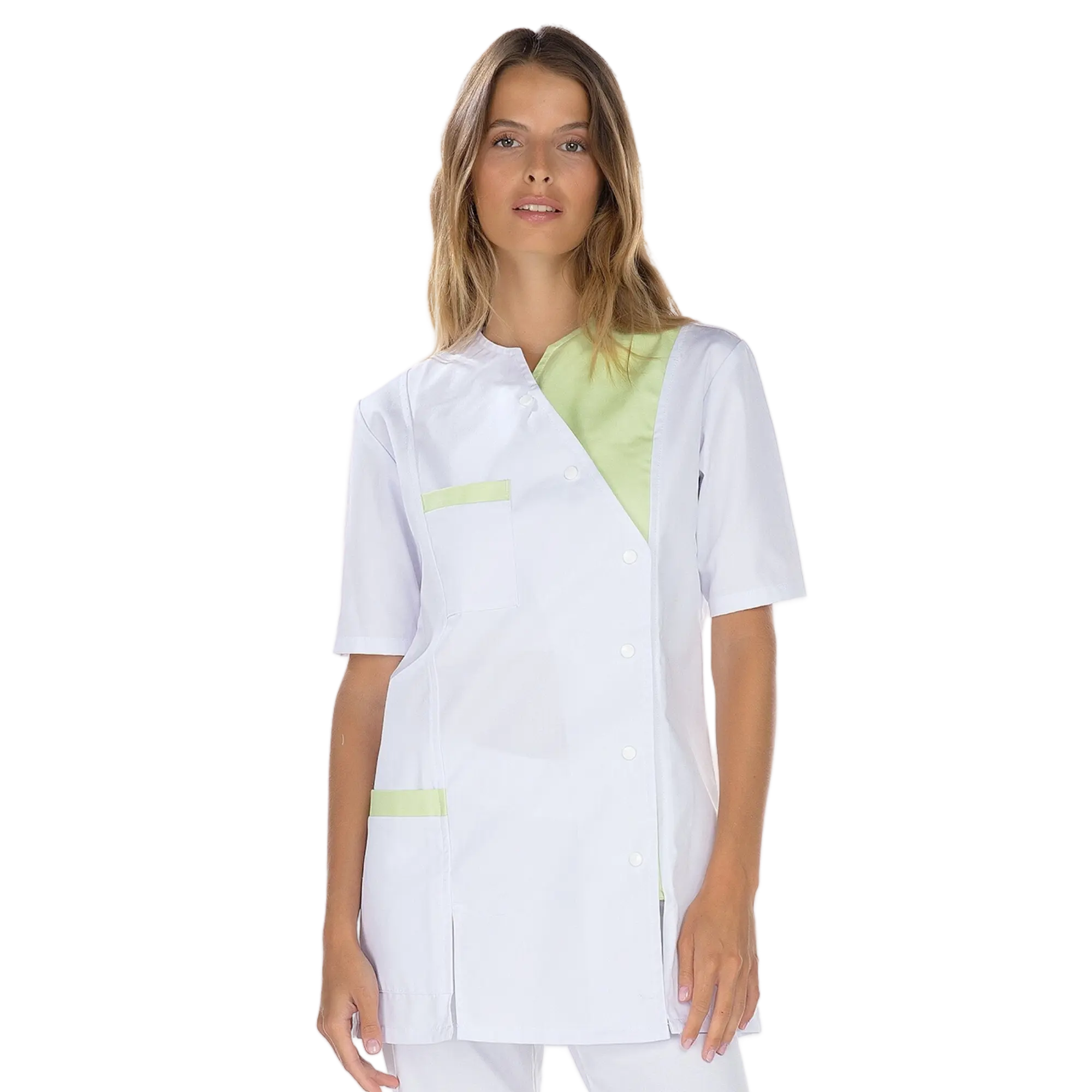 Agathe - Tunique - Manches courtes - Femme - 75 cm My Blouse  Sergé-Blanc-Anis-T6-XXXL