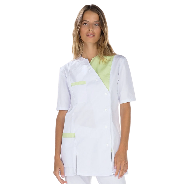 Agathe - Tunique - Manches courtes - Femme - 75 cm My Blouse  Sergé-Blanc-Anis-T6-XXXL