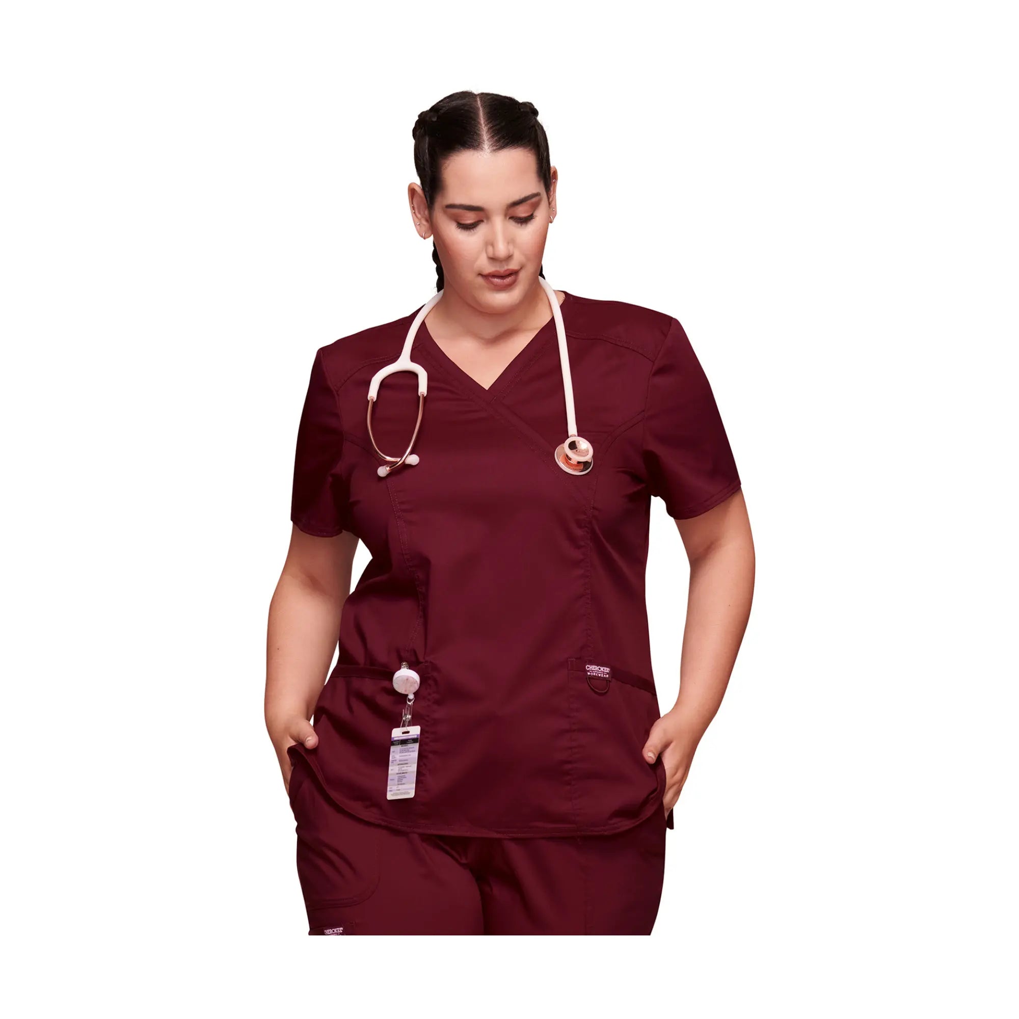 Béziers - Tunique cache-cœur col V - Femme - Cherokee - Couleur 1 Cherokee Authentic Workwear  Bordeaux-3XL