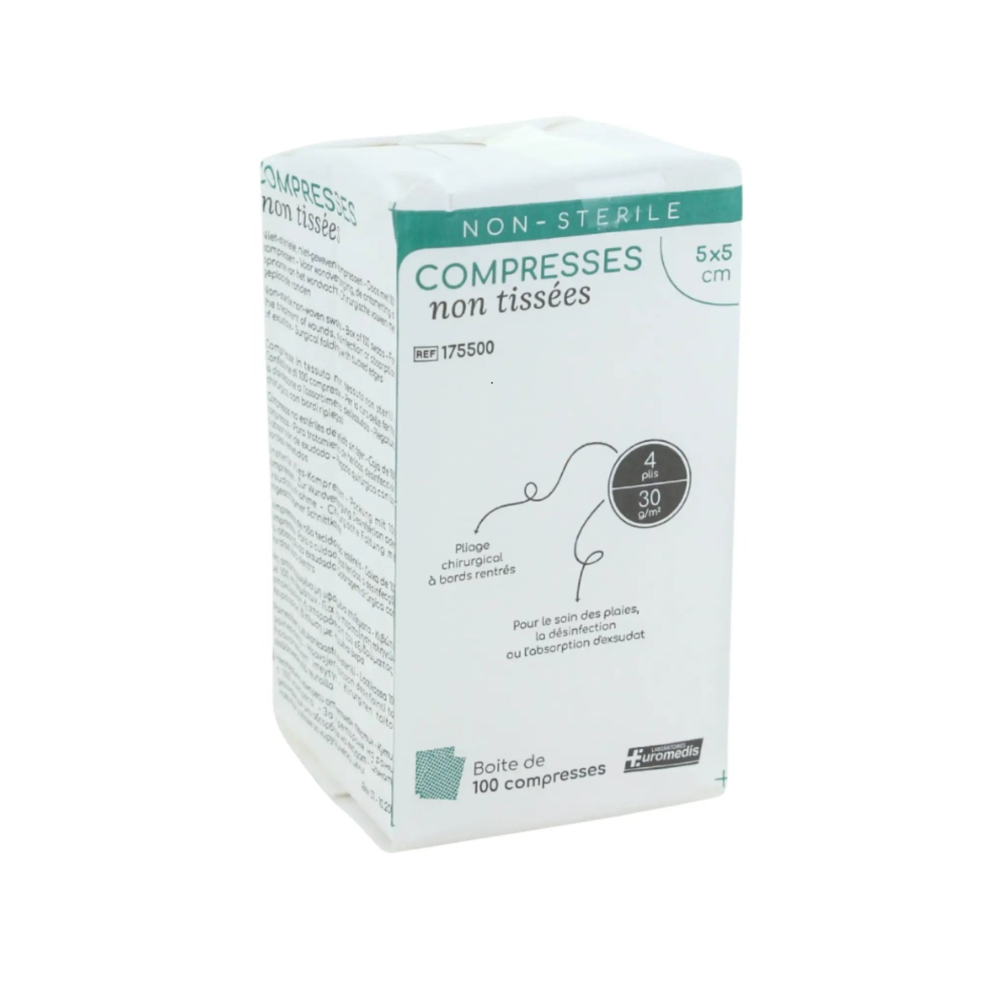 Compresses non-tissées non stériles - 30g/m2 - Boîte de 100 - Plusieurs dimensions - Euromédis Euromédis 