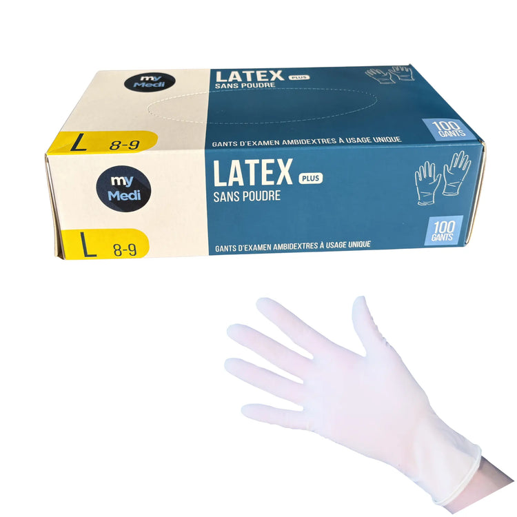 Gants d'examen - Latex - Sans poudre - Ambidextres - Boite de 100 - My Podologie MP  L