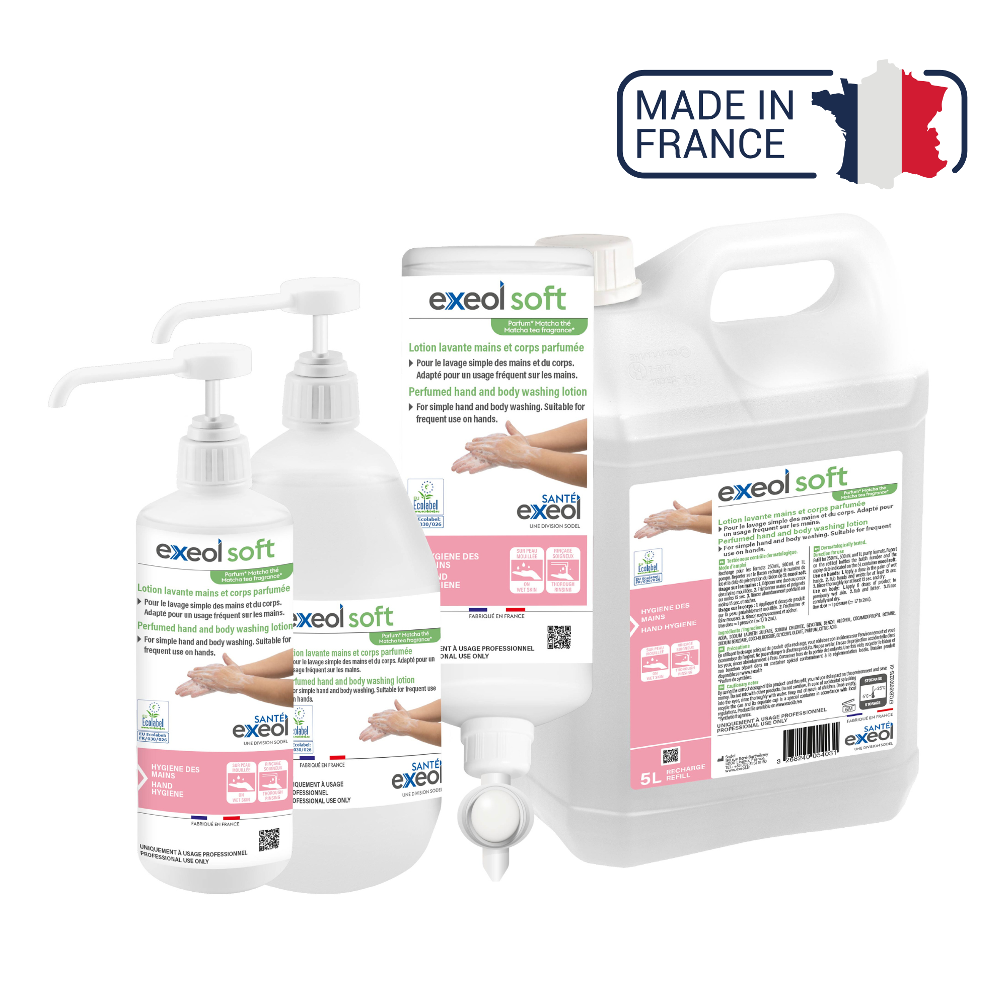 Lotion lavante mains et corps parfumée - Exeol Soft - Sodel Exeol 