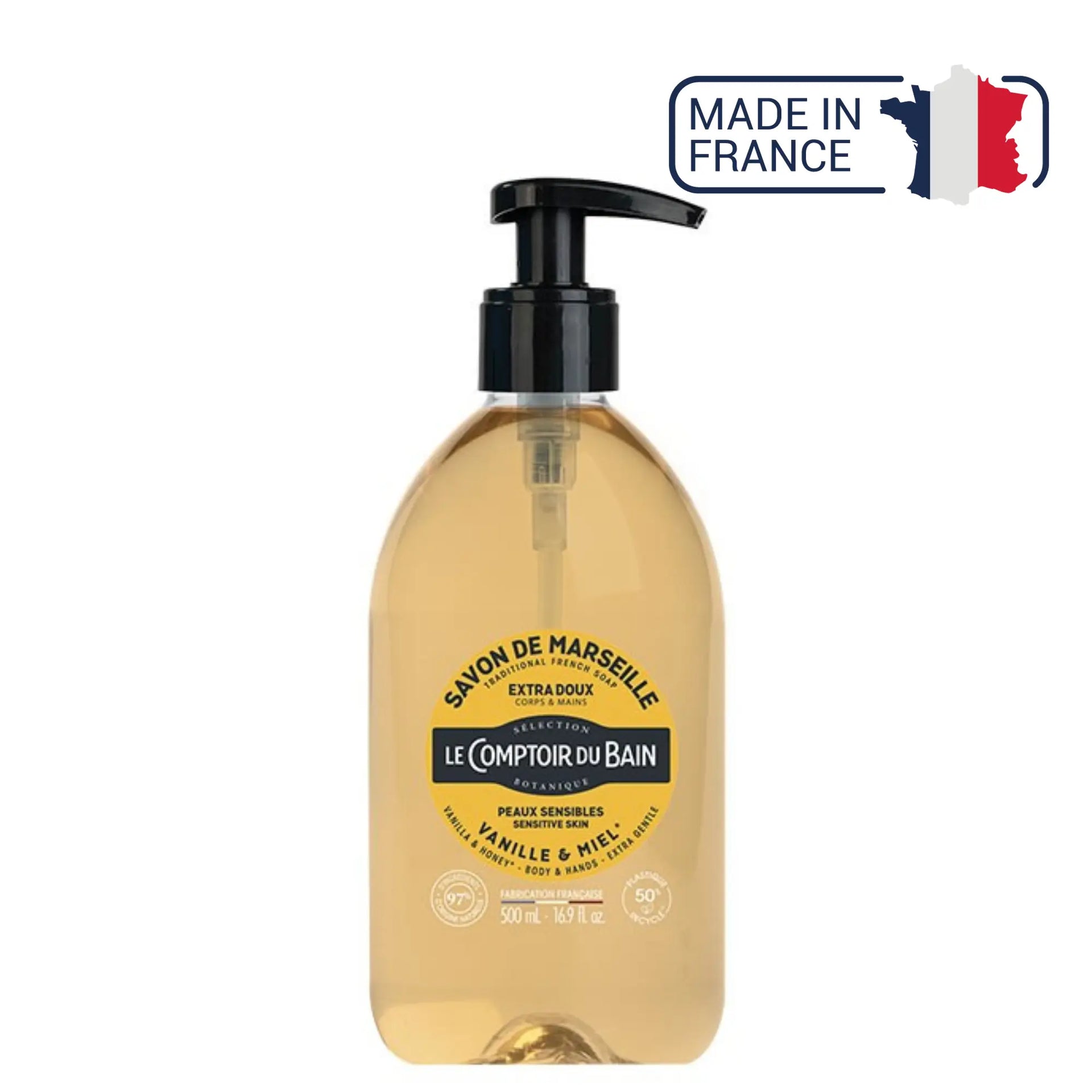 Savon de Marseille liquide Vanille Miel - 500ml - Le Comptoir du Bain - My Podologie